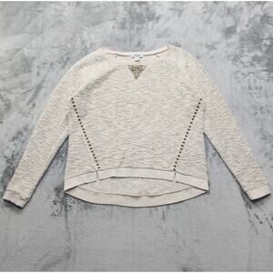 Lucky Lotus Sweater Womens L Cream Metallic Knit Studded Pullover High Low Hem